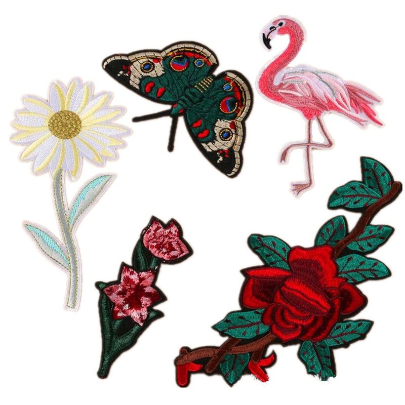Zhiheng Extra Large Flamingo Rose Butterfly Daisy Tulip Flower Embroidered Patches Iron on Applique Motif (Butterfly) - Image 4